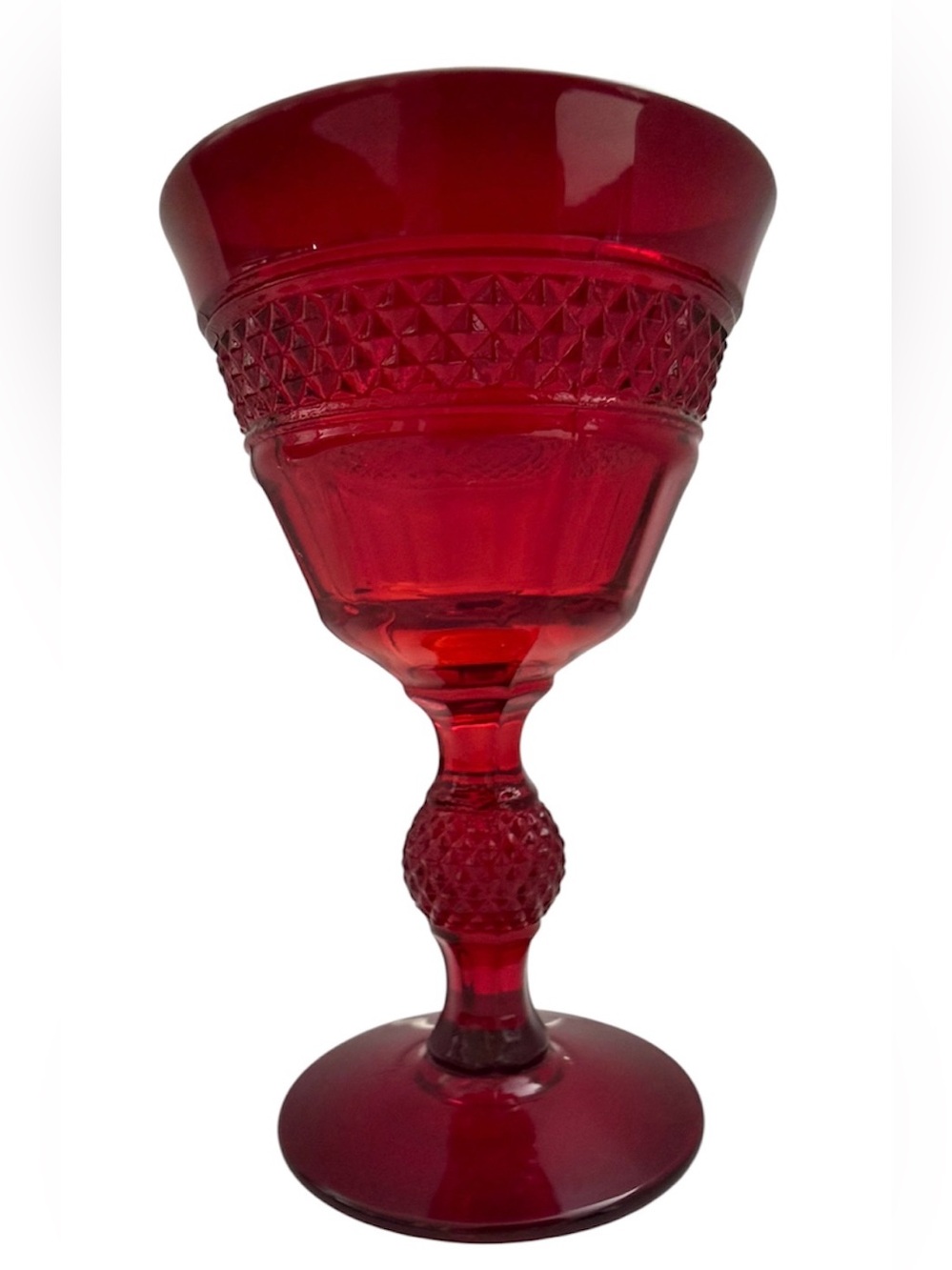 Vintage Viking Ruby Red Textured Glass Goblet